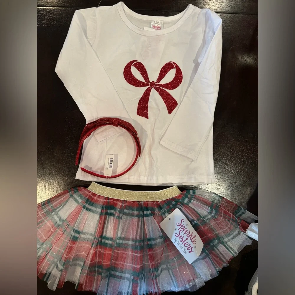 NEW Toddler Girls Christmas Plaid Tutu Outfit, Size 3T
